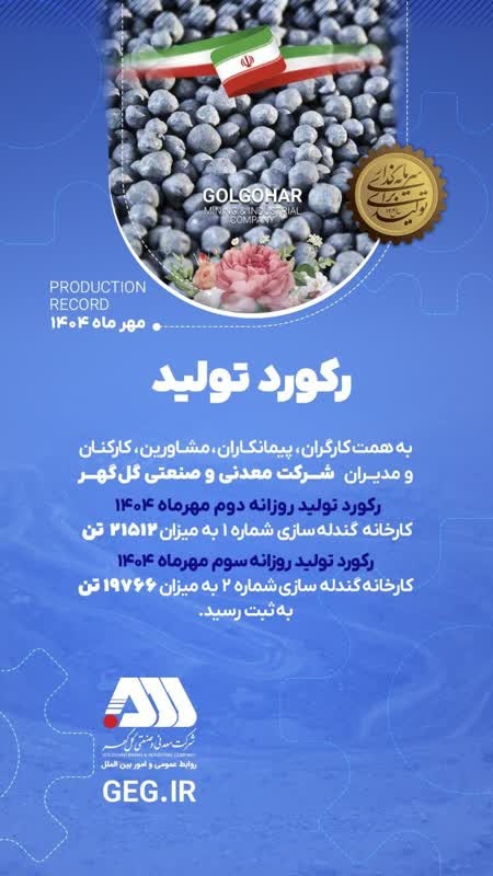 ثبت رکورد جدید تولید در گندله‌سازی گل‌گهر