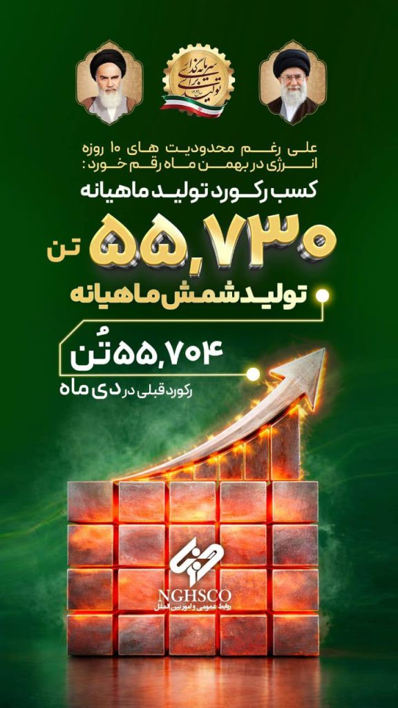 ثبت رکورد جدید تولید ماهیانه شمش در فولاد غدیر نی‌ریز