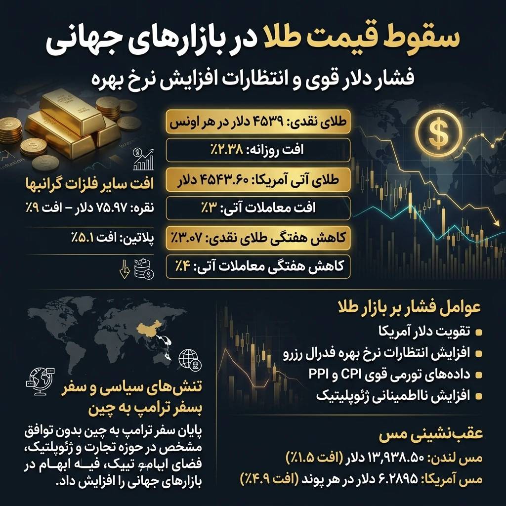 عقب‌نشینی طلا و مس همزمان با تقویت دلار آمریکا